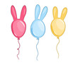 Kolorowe baloniki z króliczymi uszami. Wielkanocna dekoracja. Trzy balony - różowy, niebieski i żółty. Balon - królik. Wektorowa ilustracja.