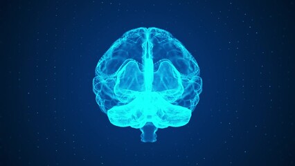 Wall Mural - Blue technology brain, particle grid brain rotation, medical science experiments, holographic projection.