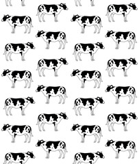 Wall Mural - Vector seamless pattern of hand drawn flat cow isolated on white background