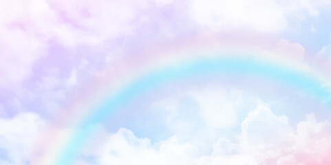 Wall Mural - a soft cloud background with a pastel colored orange to blue gradient with rainbow effect