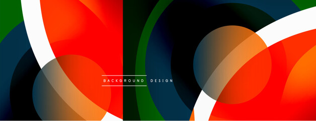 Wall Mural - Abstract background with color geometric shapes. Beautiful minimal backdrop with round shapes circles and lines. Geometrical design. Vector illustration