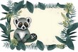 Background of a cute lemur. Wallpaper illustration. Front view with copy space for text information or content. Concept of writing paper, birthday card, invitation card. Generative AI.