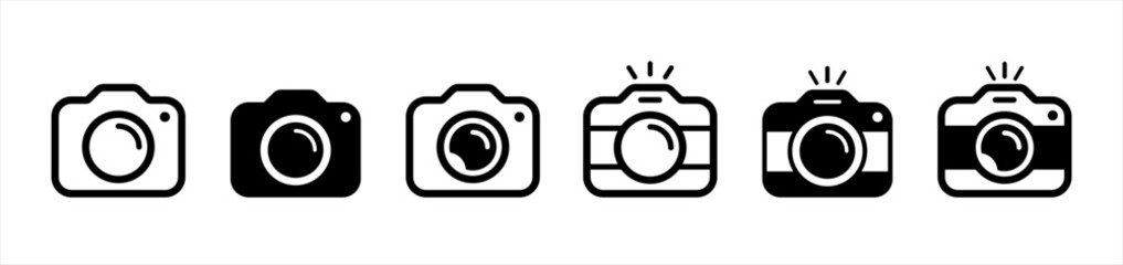 camera icon set. photo camera in flat style symbol. photography camera line art signs, vector illust
