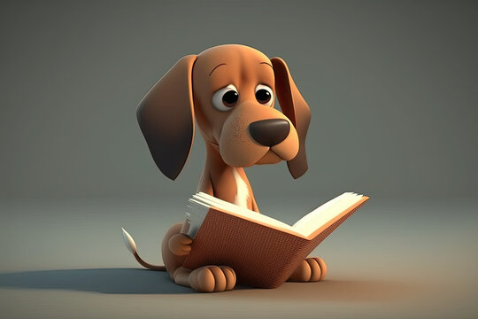A cute cartoon dog is reading book, generative AI