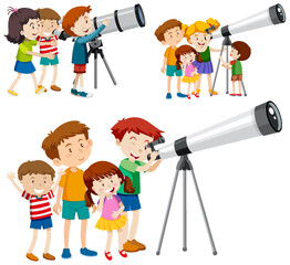 Wall Mural - playful children using telescopes vector collection
