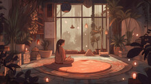 Young Girl Meditating In A Quiet Room