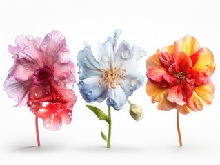 Set of different beautiful flowers isolated on white background. generative ai