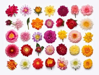 Set of different beautiful flowers isolated on white background. generative ai