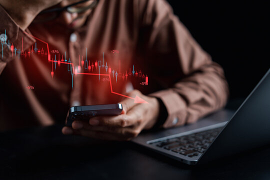 businessman investor money loss analyze stock chart, forecast and analysis graph, economic slowdown,