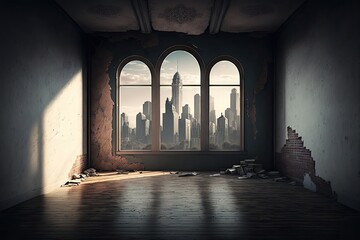 Wall Mural - empty room, with view of the bustling city, filled with promise and possibilities, created with generative ai