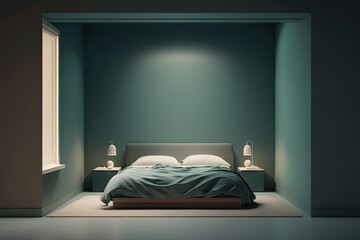 Wall Mural - empty bedroom, with bed and nightstands, in tranquil room, created with generative ai