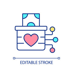 Sticker - Create donation fund on internet RGB color icon. Charity with innovative technology. Financial aid collecting. Isolated vector illustration. Simple filled line drawing. Editable stroke