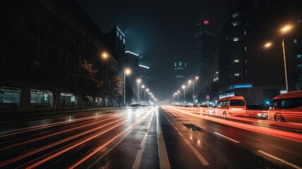 Wall Mural - Long exposure of a speedy night drive in a big city, generative ai