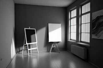 Canvas Print - empty room filled with art and other creative items, showcasing the versatility of a blank canvas, created with generative ai