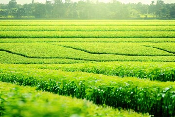 Poster - Environment landscape of green agricultural field, countryside scene., created with generative ai