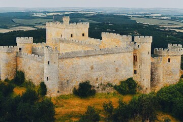 Canvas Print - Ancient fortress on hill top as historical architecture concept background digital illustration., created with generative ai