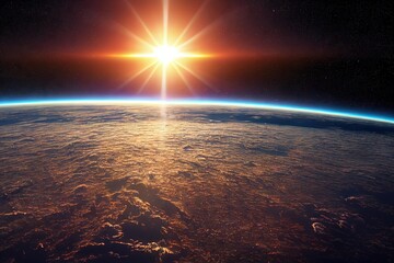 Wall Mural - a bright ray of sun illuminates planet's orbit., created with generative ai
