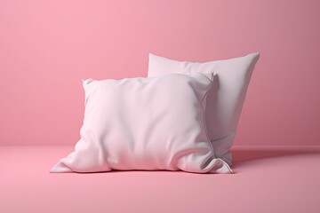 Wall Mural - Mockup of a white pillow with a blank template and a pink background. Pillow mockup or design template. Generative AI