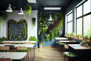 Canvas Print - school classroom filled with plants and greenery, bringing nature indoors, created with generative ai