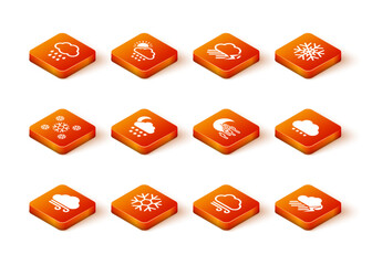 Sticker - Set Windy weather, Snowflake, Cloud with snow and moon, and Fog icon. Vector