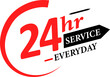 24 hours service everyday label with clock