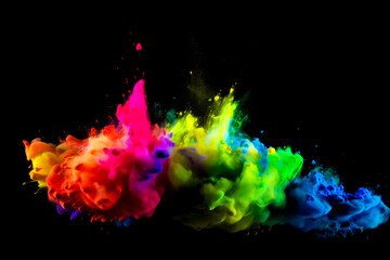 Wall Mural - Abstract multi color smoke explosion on black background. Colorful clouds on black background. Colorful smoke texture. Generative AI colorful fume on black background.