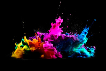 Wall Mural - Abstract multi color smoke explosion on black background. Colorful clouds on black background. Colorful smoke texture. Generative AI colorful fume on black background.