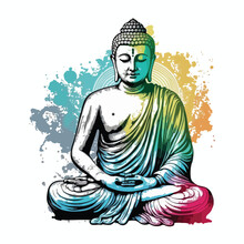 Buddha In Colorful Vintage Style  Illustration