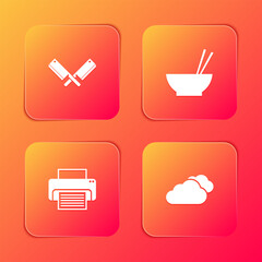 Poster - Set Crossed meat chopper, Bowl with chopsticks, Printer and Cloud icon. Vector