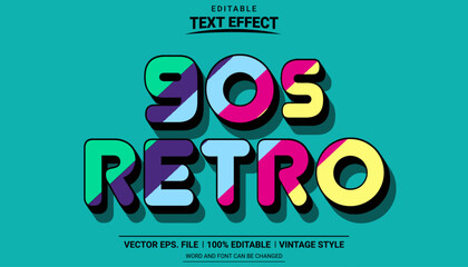 Wall Mural - Colorful 90s retro vintage editable vector text effect