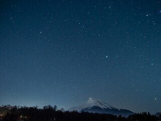 Poster - 山中湖のほとりから見た富士山と星空