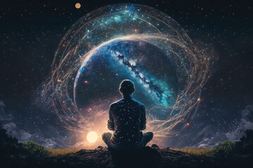 Poster - person, meditating, and finding inner peace with the energy of the universe, created with generative ai