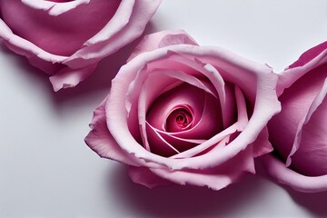 Wall Mural - Three large purple-pink flowers with rose petals on white background., created with generative ai