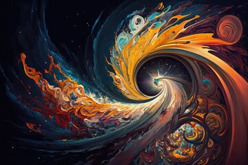 Wall Mural - abstract painting, with energy of the universe represented by swirling colors and shapes, created with generative ai