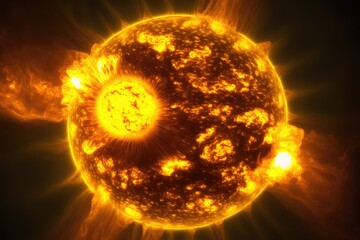 Wall Mural - close-up of the sun's surface, with its powerful energy and heat visible, created with generative ai