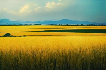 Sticker - Large agricultural field with ears of wheat.., created with generative ai