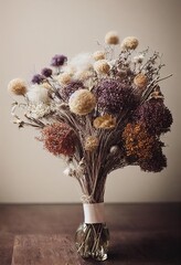 Wall Mural - Dried flowers bouquet in Rusticani style with round large flowers., created with generative ai