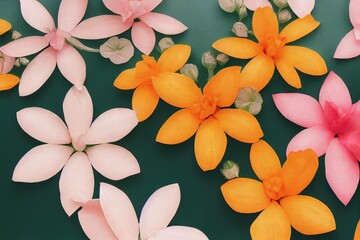 Canvas Print - Summer flower bouquet yellow and white flowers on dark green background., created with generative ai