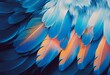 Blue and coral pink feathers. Abstract background. Fashion concept. AI generated graphic design.
