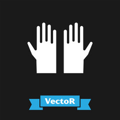 Sticker - White Medical rubber gloves icon isolated on black background. Protective rubber gloves. Vector