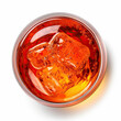 Aperol Spritz, glass seen from above, white background