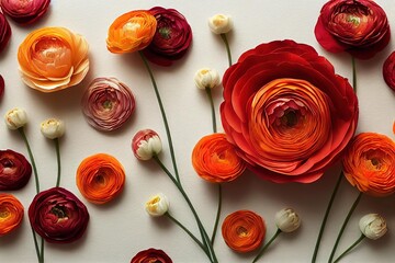 Canvas Print - Summer flower bouquet red and orange buttercups roses on white background., created with generative ai