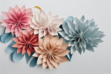 Sticker - five beautiful paper flowers different colors on white background., created with generative ai