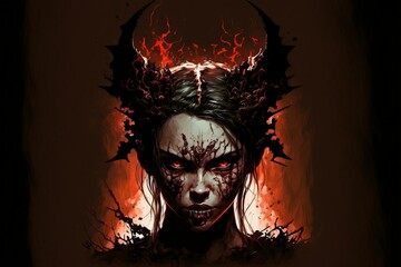 Wall Mural - scary demon girl (Ai generative art)