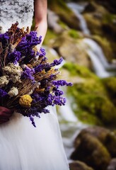 Poster - Sprigs of lavender in delicate dried flowers bouquet for celebration., created with generative ai