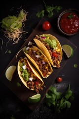 Wall Mural - Overhead shot of tacos for restaurant menu. Mexican traditional cuisine. Generative AI