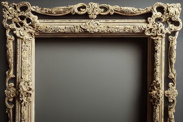 Canvas Print - Carved beige picture frame mockup with beautiful patterns., created with generative ai