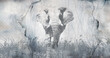 Beautiful  illustration with elephant on concrete grunge wall. Foresty background for wallpaper, photo wallpaper, mural, card, postcard, painting. Design in the loft, classic, modern style.