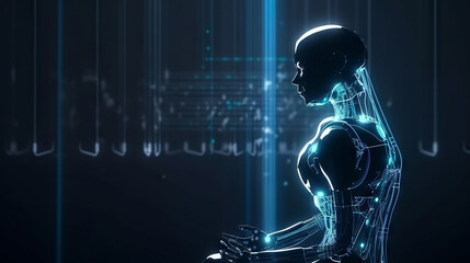 Wall Mural - Humanoid robot in cyberspace. Generative AI