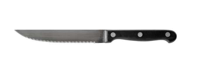 Steak knife, with black handle, isolated on white background